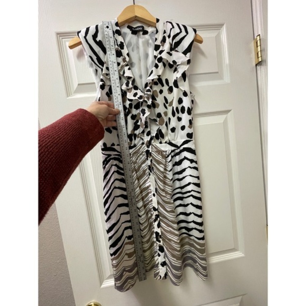 Bebe Ruffle Front Animal Print‎ Dress Size Small Zebra Leopard Mixed Print - Picture 6 of 17